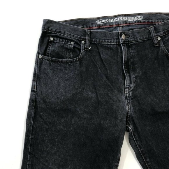 Old Navy Jeans Men's 42 Black Famous Straight Leg Denim Pants Reg Fit Size 42X30 - Picture 5 of 12